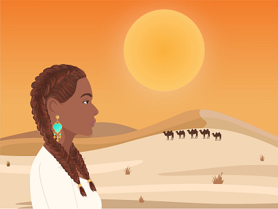 Girl in the desert camel decert girl hot illustration sun yellow