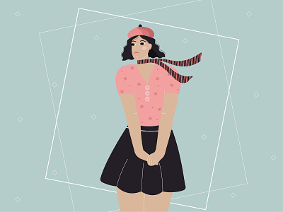 Romantic girl in a beret graphic