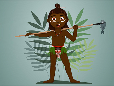 A young aborigine in a cartoon style aborigine africa african boy character decert digitalart fish graphic illustration jungles sun vector