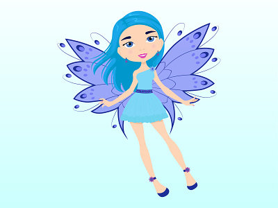 Сartoon fairy in a blue dress blue design fairy girl graphic illustration vector