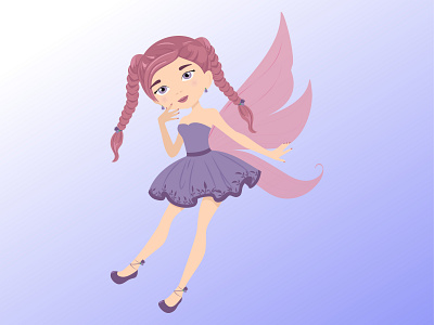 Cute fairy girl in purple dress children fairy girl graphic illustration vector