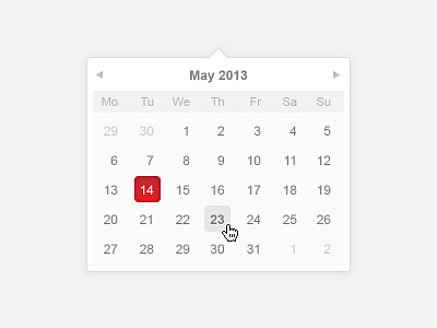 Calendar calendar date day element grey illustrator light minimal month red select selection tool ui user interface