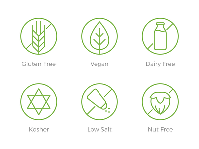 Organic Food Category Icons circle eco green icon kosher leaf milk nut organic food salt vegan wheat