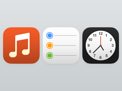 iOS 7 Music, Reminders and Clock Icons apple clock icon ios ios7 iphone music reminders
