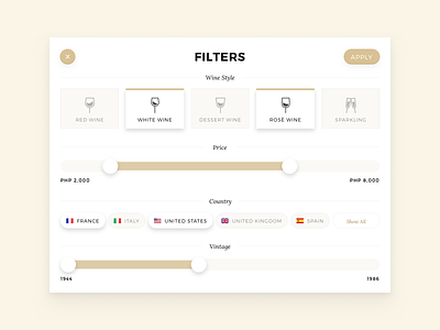 Wine Menu Filters filter hotel ipad menu range ui wine