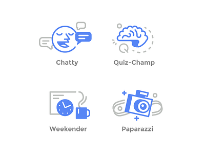 Icons brain camera clock coffee design emoji icons illustration personality smile