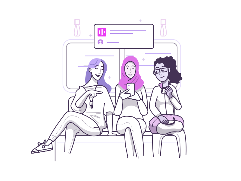 Onboarding - "Discover" onboarding social. podcast app ios design illustration