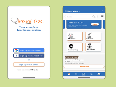 Virtual Doc app comprehensive design healthcare logo medicines secondesign ui vector