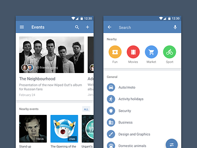 Events Redesign android clean events interface material search social ui ux vk