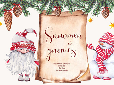 Christmas snowmen & gnomes 3d animation app branding brushes bundle collection design font graphic design icon illustration logo motion graphics photoshop serif typography ui vector watercolor