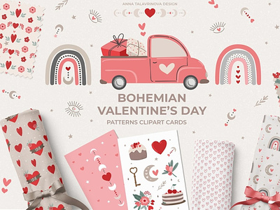 Boho Valentine's Day pattern clipart 3d animation app boho valentines branding design graphic design icon illustration logo motion graphics ui