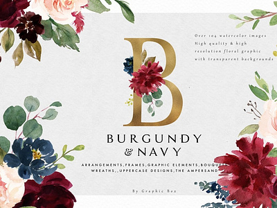 Burgundy&Navy Floral Graphic Set