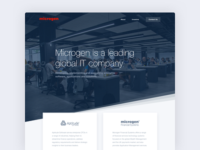 Microgen angle design information technology landing page ui ux web