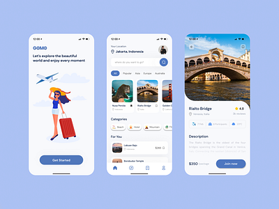 Travel App Design - GOMO mobileapp mobileappdesign travel app design travelapp travelappdesign ui ui design uidesign uiuxdesign visualdesign