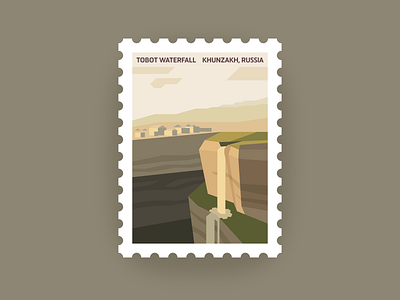 Dagestan waterfall postage stamp chasm dagestan illustration dagestan postage stamp dagestan sticker dagestan waterfall flat illustration gorge graphic design khunzakh village minimal graphic mountain illustration mountains stamp postage card postage design postage mark postage stamp precipice simple illustration sunset stamp waterfall stamp