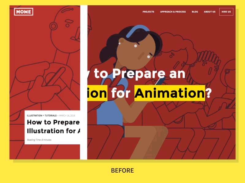 Blog Redesign animation article blog content illustration red redesign relaunch studio user experience ux yellow