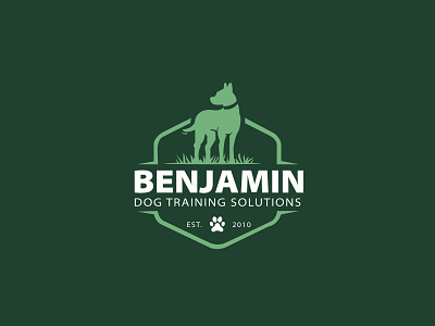 Benjamin dog training solutions logo design badge branding design dog logo dog trainer logo graphic design illustration logo logo design pup logo puppy logo ui ux vector