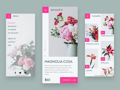 Light Flower shop App app design e shop flowers flowershop green light magenta mobile mobile ui pastel pink plants shop shopping spring ui