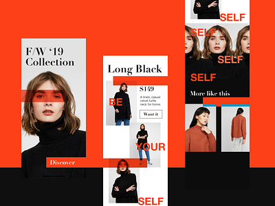 Fashion App Concept - Fall/Winter Collection app black brand brutalist collection design elegant fashion mobile app normcore red style ui