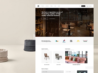 Restaurant & Hotel Furniture Specialist clean design header landing page minimal sanserif simple typography ui ux web design website