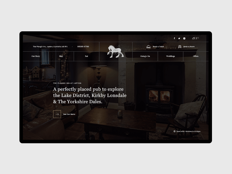 The Plough at Lupton clean header minimal simple typography ui ux web design website