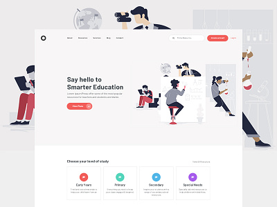 Online Education Concept concept education grid home illustration minimal san serif typography ui ux web website