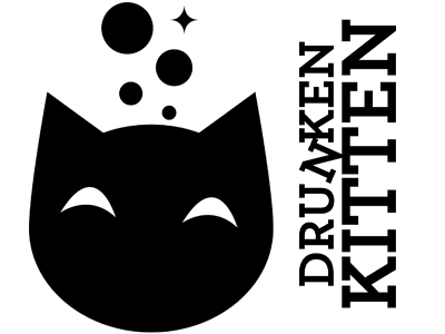 DrunkenKitten Logo a thing black black and white cat drunk drunken fun kitten logo lolcats mono monotone random white