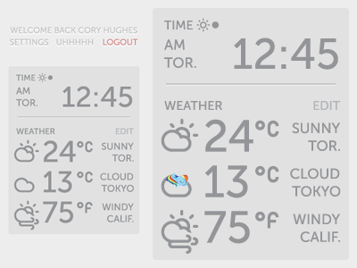 Dashie Dashboard am california celsius climacons clouds dash dashboard dashie day details edit fahreignheight fahrenheit light logout night pm pony rainbow sidebar sleeping sunny the little things time tokyo toronto typography uhhhhh weather windy