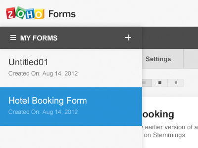 Zoho forms - Form Builder - 2012 2012 builder flat color form form builder light weight myforms product tool web app zoho zohoforms