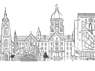2019 Postcard Illustration campus illustration line art notre dame sketch university