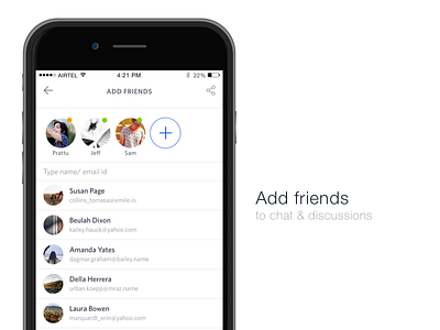 Add friends to chat & discussions add addfriends design inspiration ios minimal share social ui ux