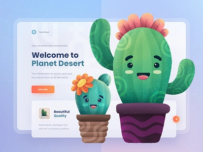 Planet Desert - The Best Quality Plants 🌵 cacti cactus character clean clean ui colorful cute gradient green homepage illustration landing page plant procreate succulents texture ui userinterface web design website