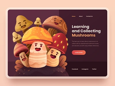 🍄 The Journal of Wild Mushrooming Header Website character character illustration clean cute gradient header homepage illustration landing page learning mushrooms orange pattern procreate texture ui userinterface web design website website design