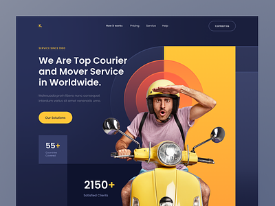 Header Exploration - Courier & Delivery Services branding buisness clean courier dark delivery delivery service design gradient header hero section homepage landing page tracking typography ui user interface ux web design yellow