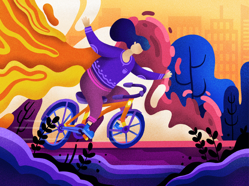 Bike Sharing Illustration header character bike bicyle fun flat gradient animation design web vector illustration