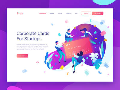 Header Illustration for Brex character character illustration colorful credit card gradient header header illustration homepage illustration landing page payment purple vector web website