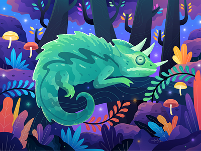 Animal Conservation "Reptile" Illustration animal chameleon colorful conservation forest gradient header hero illustration homepage illustration jungle landing page nature reptile ui uiux vector web website