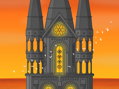 Sunset Cathedral architecture building castle cathedral stained glass sunset