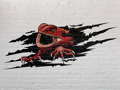 Lizard Gonna Get You angry claws decal fierce gym gymnasium high school horned lizard lizard mascot mascot design middle school red rip scales school mascot scratch torn vicious wall