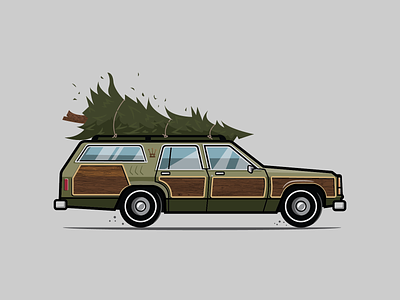 Christmas Vacation 1980s 80s automobile car christmas christmas tree christmas vacation griswolds holiday national lampoons retro station wagon vectorart vintage wagon woodside woody
