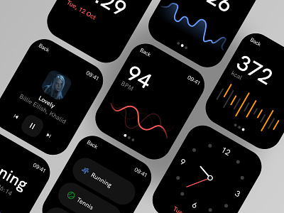 Smartwatch Interface Design | Dark apple applewatch design interface interfacedesign smartwatch smartwatchinterface ui uidesign uiux uxdesign