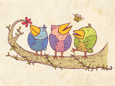 Three Birds bird cartoon friend happy illustration vector