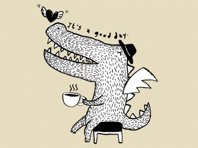 Crocodile on coffee break cartoon coffee crocodile illustrate ink relax