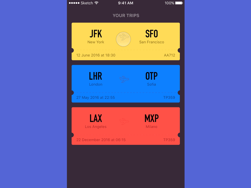 Your Trips Animation animation app boarding pass iphone mobile principle ui