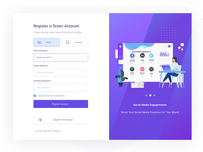 SIGN UP PAGE/CHOOSE ACCOUNT TYPE carousel choose account type create account design quality assurance sign up sign up ux