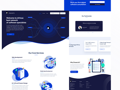 Tech Company(codegarageafrica website redesign)Landing Page blue branding design developers illustration software company technology ui ux