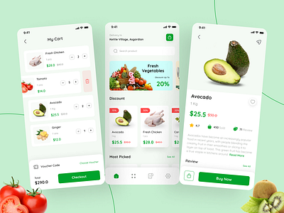 Booah - Grocery App UI Design app design fruits grocery mobile ui ux vegetables