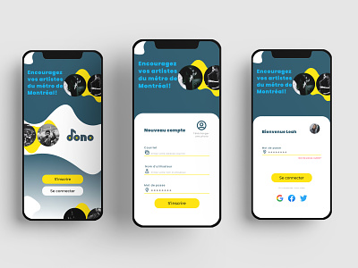 Dono Mobile Design app branding buskers concept design donation figma login metro mobile montreal music tip ui