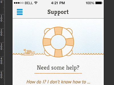 Nutshell UI design boat illustration ios mobile support texture ui