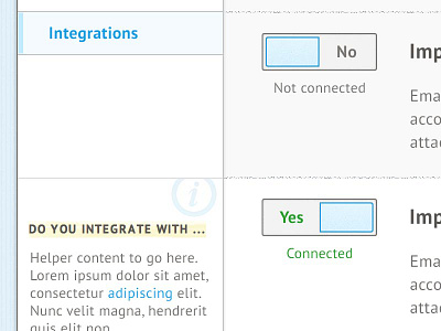 Nutshell UI design integrations switch toggle ui